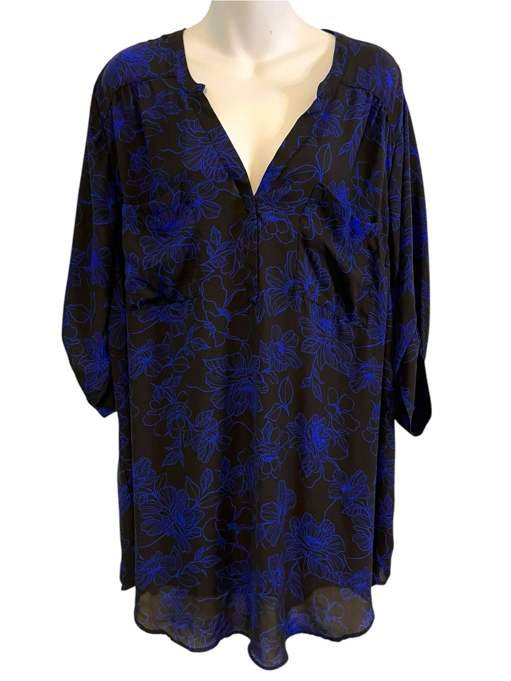 Torrid Harper Georgette Black & Blue Floral Blouse